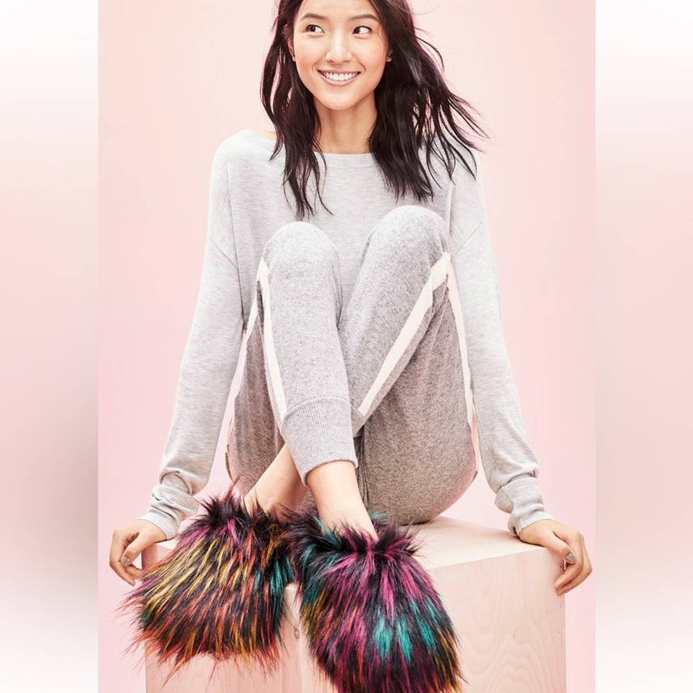 Steve Madden Multicolor Fuzzy Faux Fur Slippers